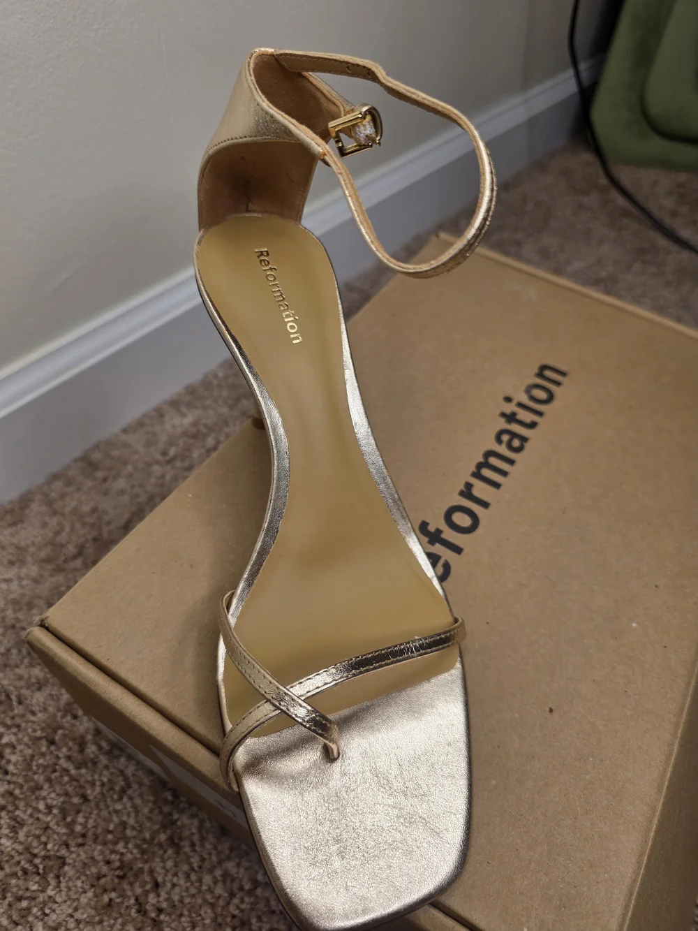 Reformation Metallic Gold Ankle-Strap Sandal
